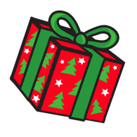 Red present with Christmas trees